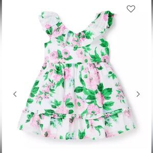 Janie and Jack White Floral Print Ruffle Dress 12 Easter Vacation Spring